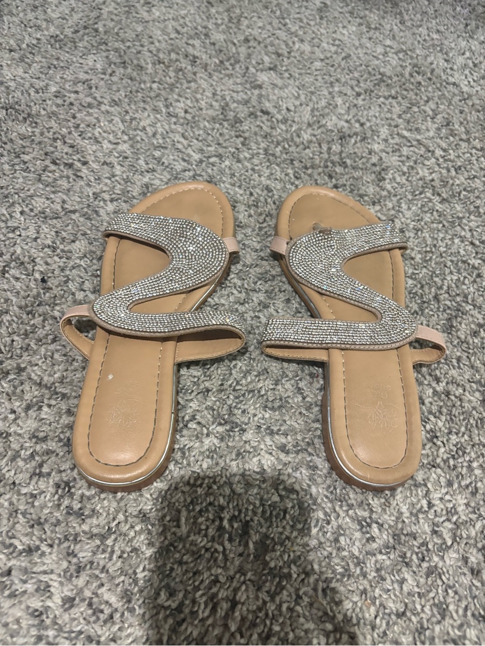 Women's Nude Rhinestone Slide Sandals